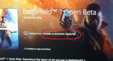 Battlefield 1 Open Beta Release Date on Xbox One