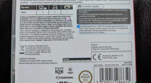 Spyro Reignited Trilogy Switch Physical Version